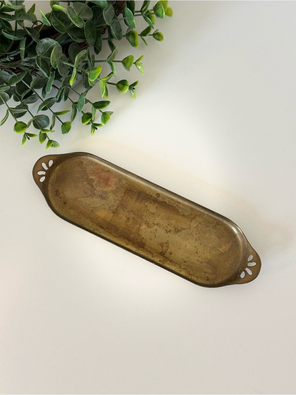 Brass Decorative Tray with Cutout Handles - Rustic Brass Finish